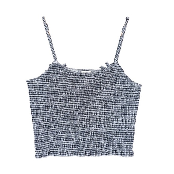 John Galt Brandy Melville Black and White Gingham Shirred Crop Top - Picture 1 of 7